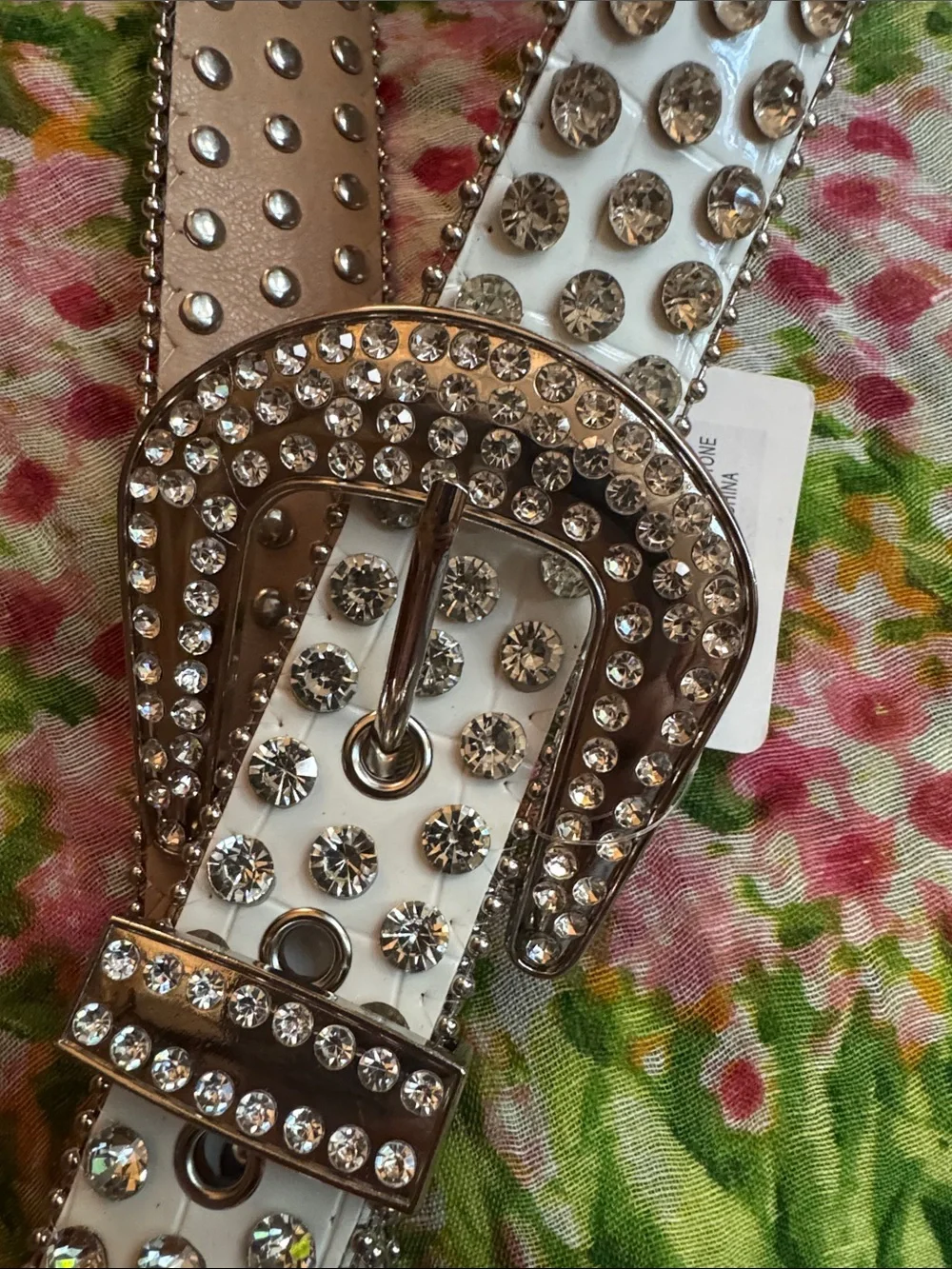 Crystal-Embellished White Women's Belt